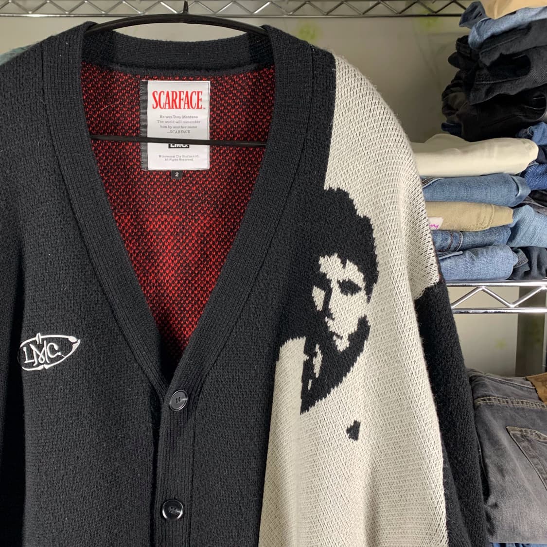 [XL] LMC X SCARFACE 토니 몬타나 자카드 롱 가디건 상품이미지1
