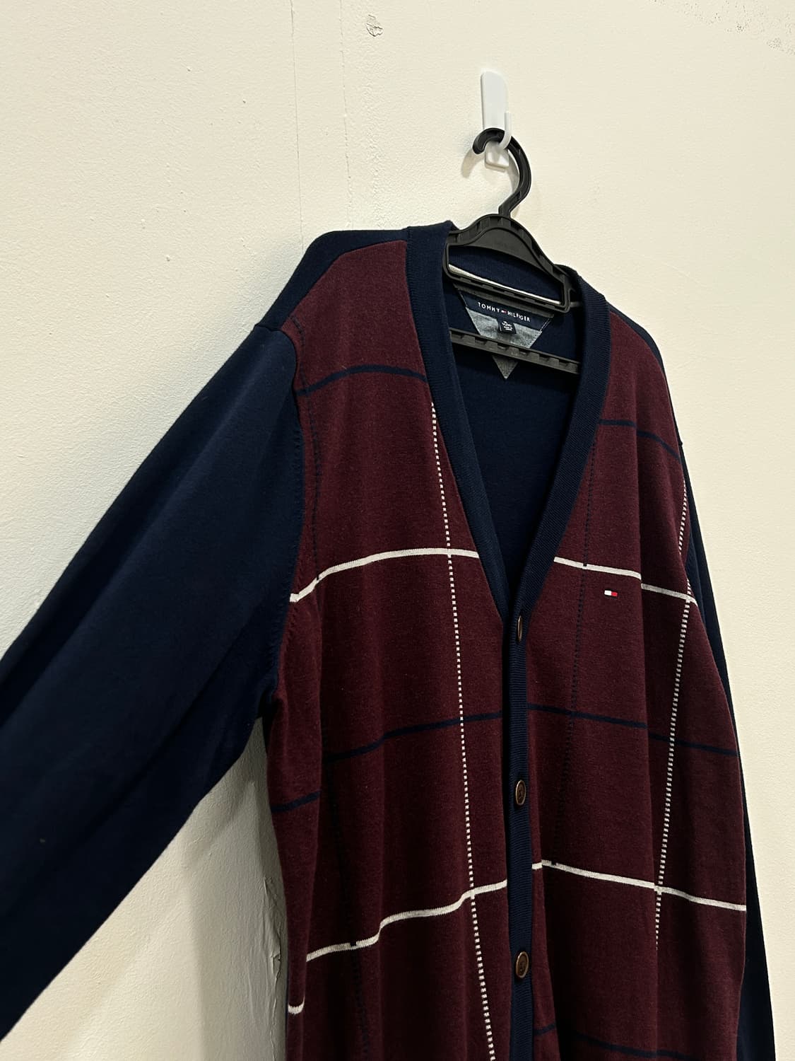 타미힐피거 체크 패턴 가디건 남성 XL 네이비/버건디 상품이미지3