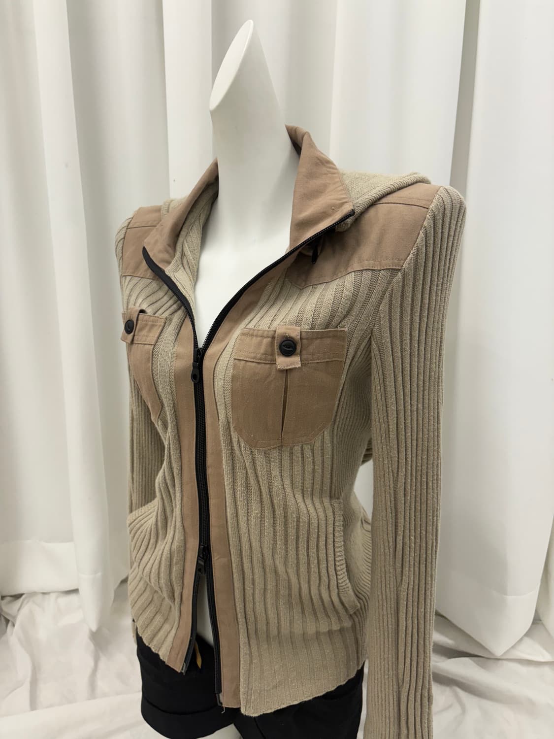 y2k 투웨이 골지 하이넥 집업 상품이미지2