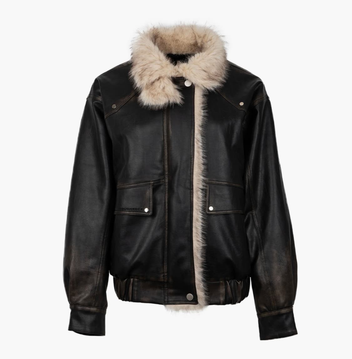 러프넥 워싱 레더 무스탕 자켓 S 상품이미지2