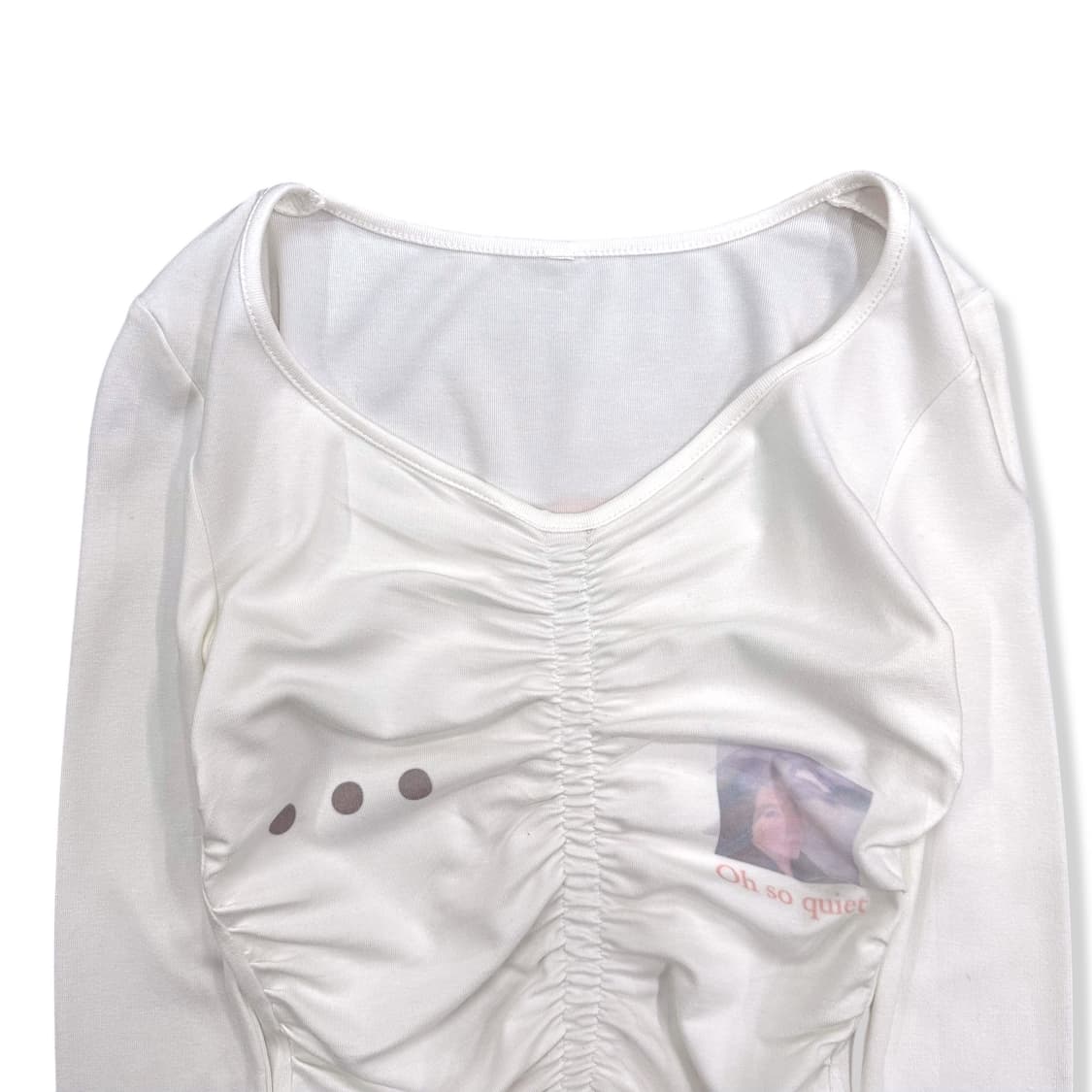 White Shirring Detail Printed Top 상품이미지3