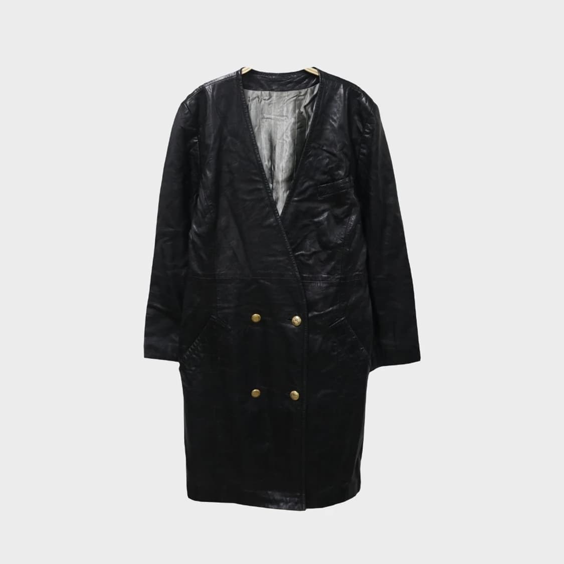 리얼 레더 롱 노카라 더블 가죽 자켓 62166 상품이미지1