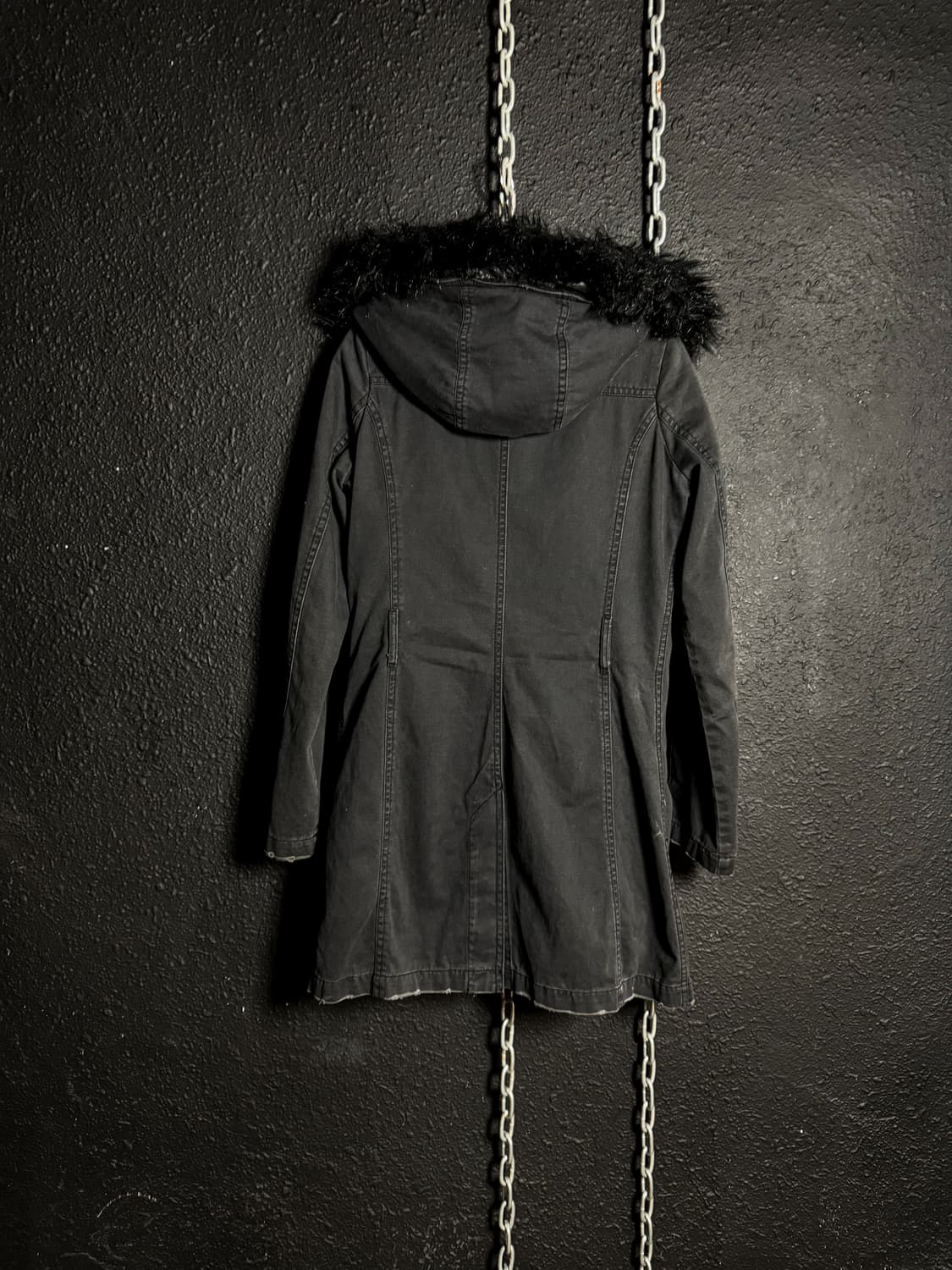 Black slim-fit fur hooded field jacket   상품이미지7
