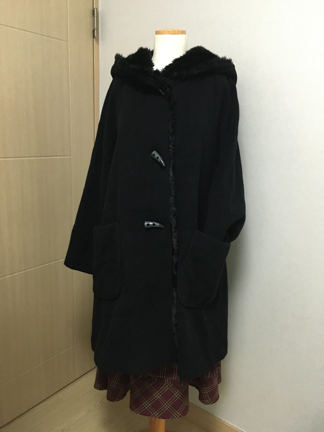 일본빈티지 블랙 울 앙고라 후드 퍼 떡볶이 코트 모리걸 미니멀 상품이미지8