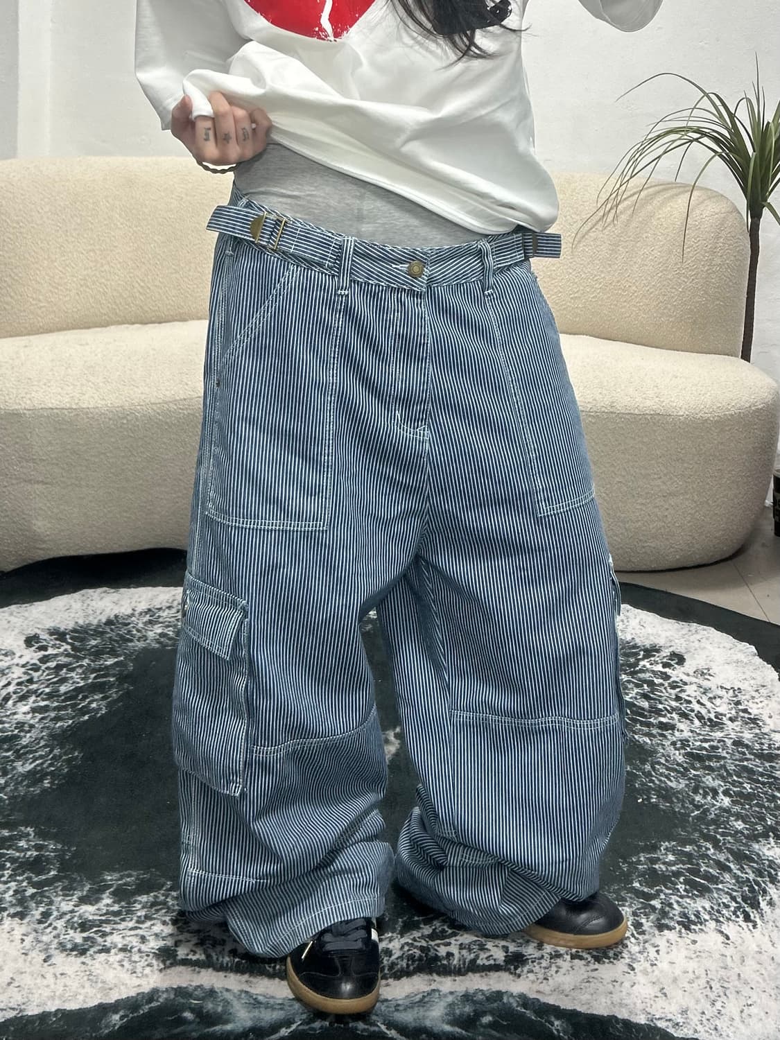 [ unisex ]히코리 스트라이프 워크 카고 와이드 pts 상품이미지6