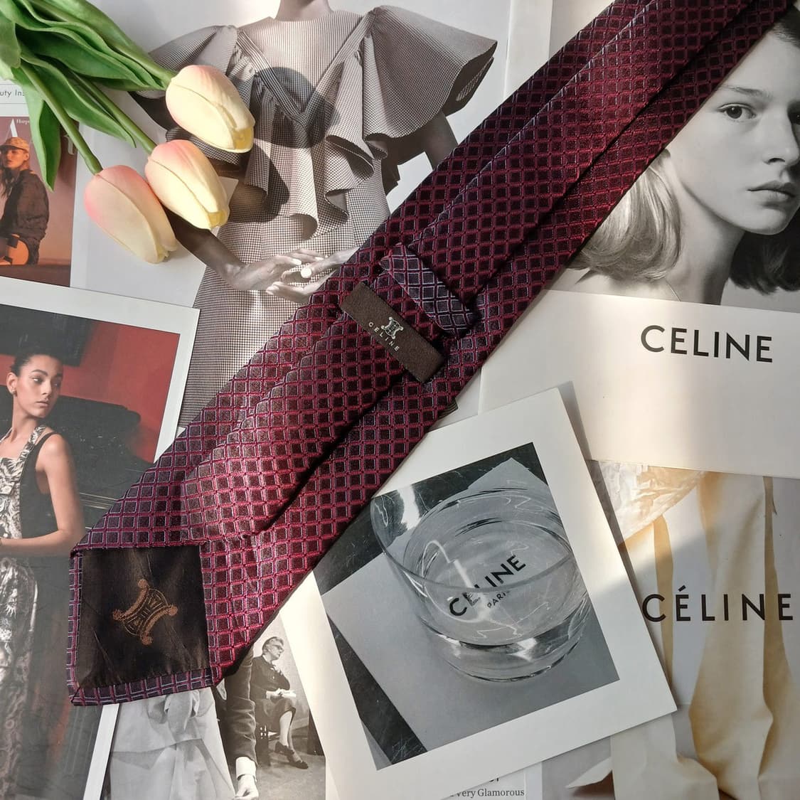 셀린느 실크 와인 다이아 패턴 넥타이 8.8cm A+~A등급 A19826 상품이미지6