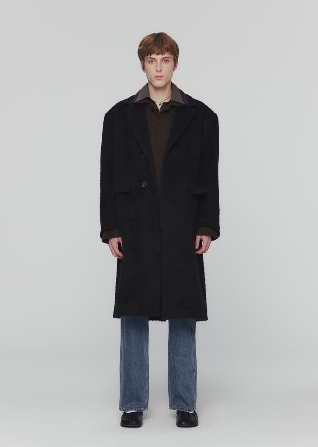 아모멘토 헤어리 롱 코트 블랙 L 새상품 상품이미지1