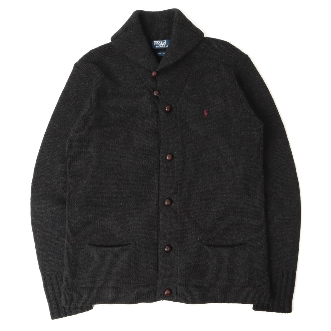 폴로 랄프로렌 챠콜 우드버튼 헤비 울 숄카라 가디건 상품이미지1
