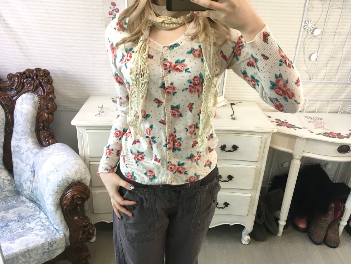 jpn vintage ivory rose dot lace cardigan 상품이미지1