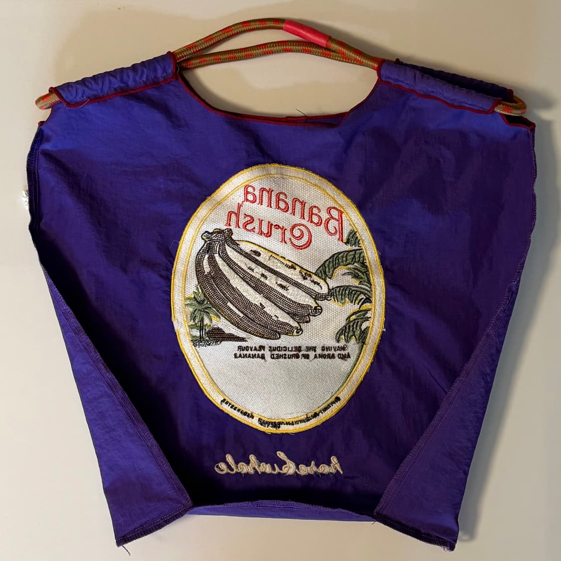 보라 퍼플 바나나 크러쉬 자수 에코백 숄더백 로프백 드로우 스트링백 가방 상품이미지3