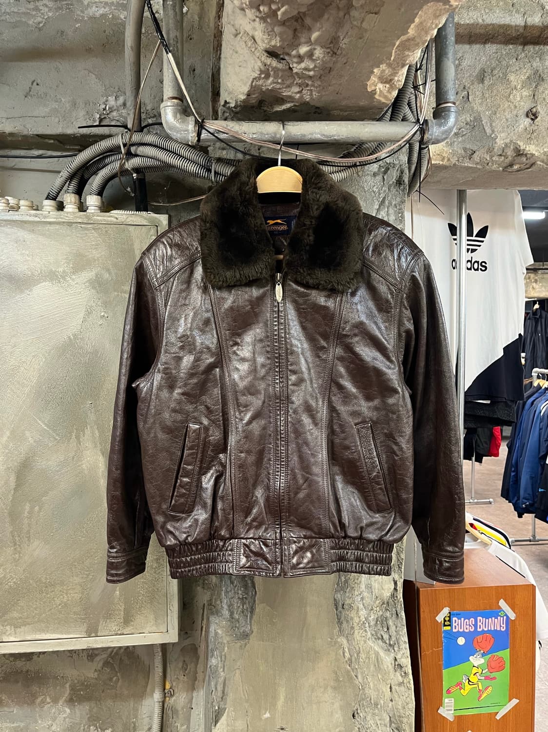 빈티지 소가죽 퍼 카라 레더 자켓 브라운 95 #csz2781 상품이미지1