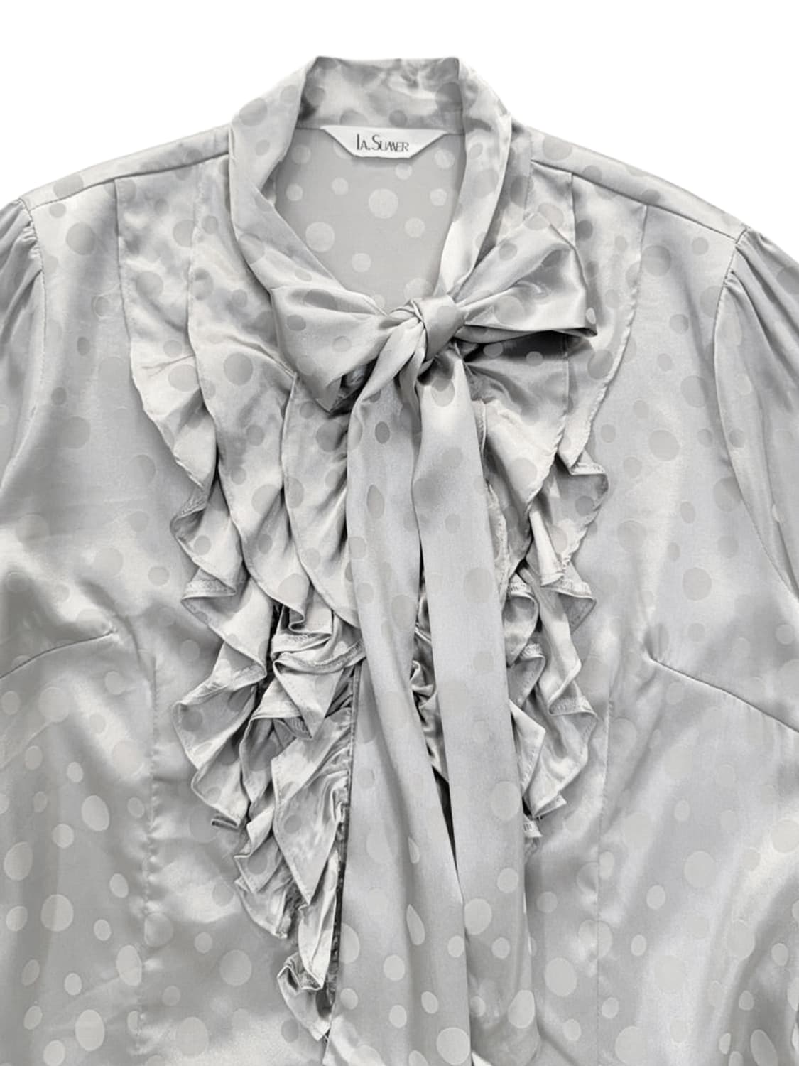 빈티지 그레이 도트 리본 블라우스 상품이미지3
