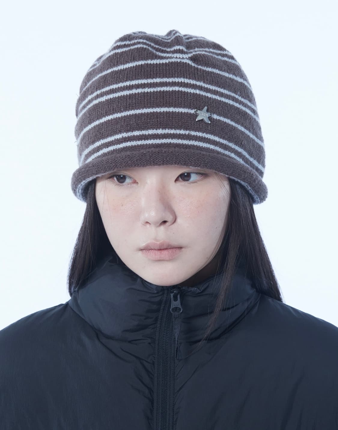 TCM stripe bottle beanie (brown/blue) 상품이미지4