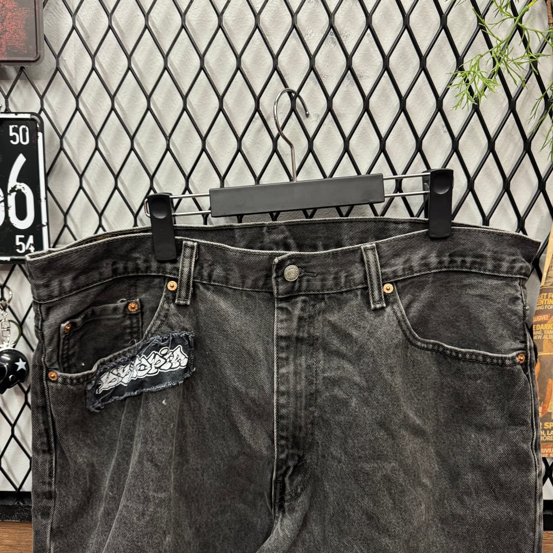 리바이스 550 데님 반바지 전면 포켓 커스텀 패치 포인트 흑청 상품이미지3
