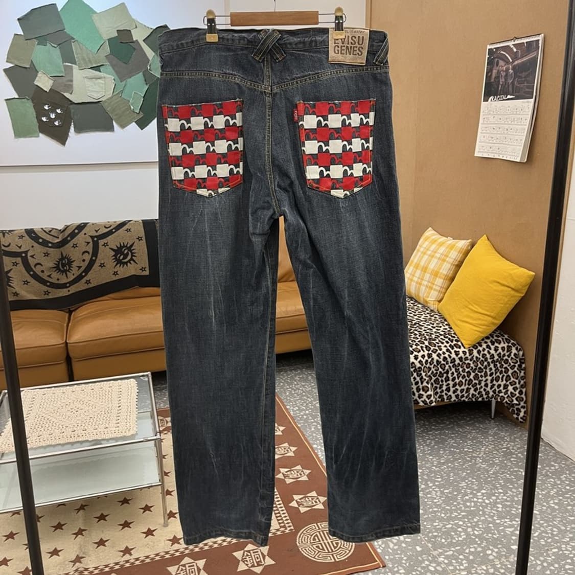 에비수 펑크 키치 하운드체크 포켓 데님팬츠 36인치 C09882 상품이미지4