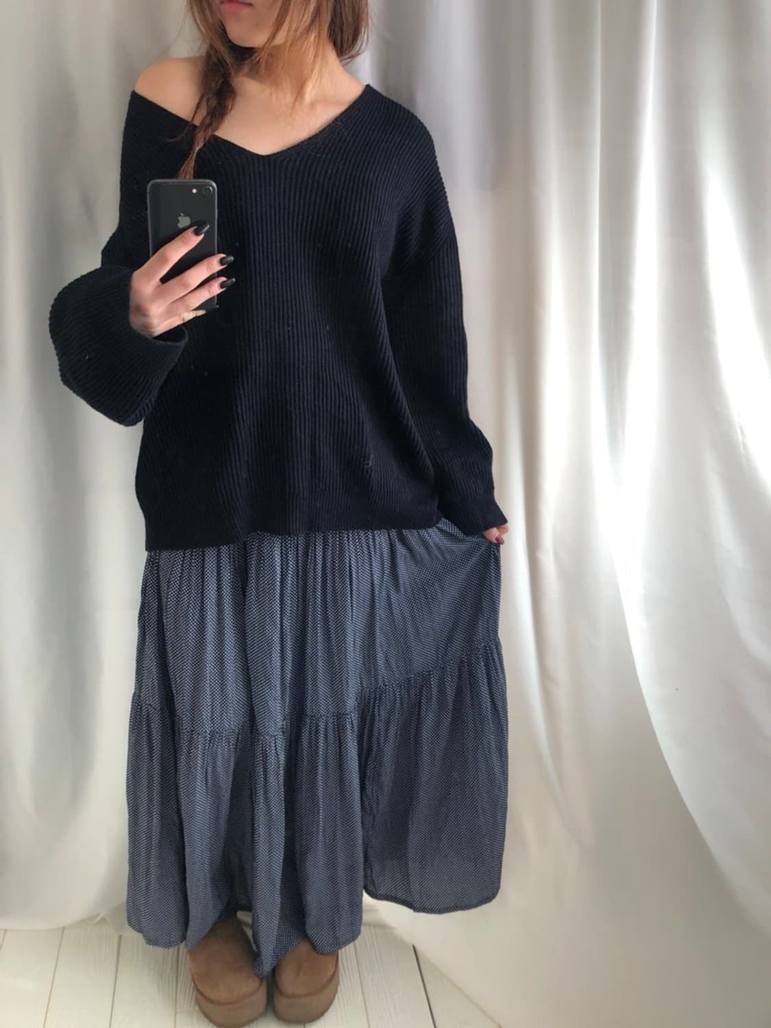 757. mini dot navy long SK 상품이미지1