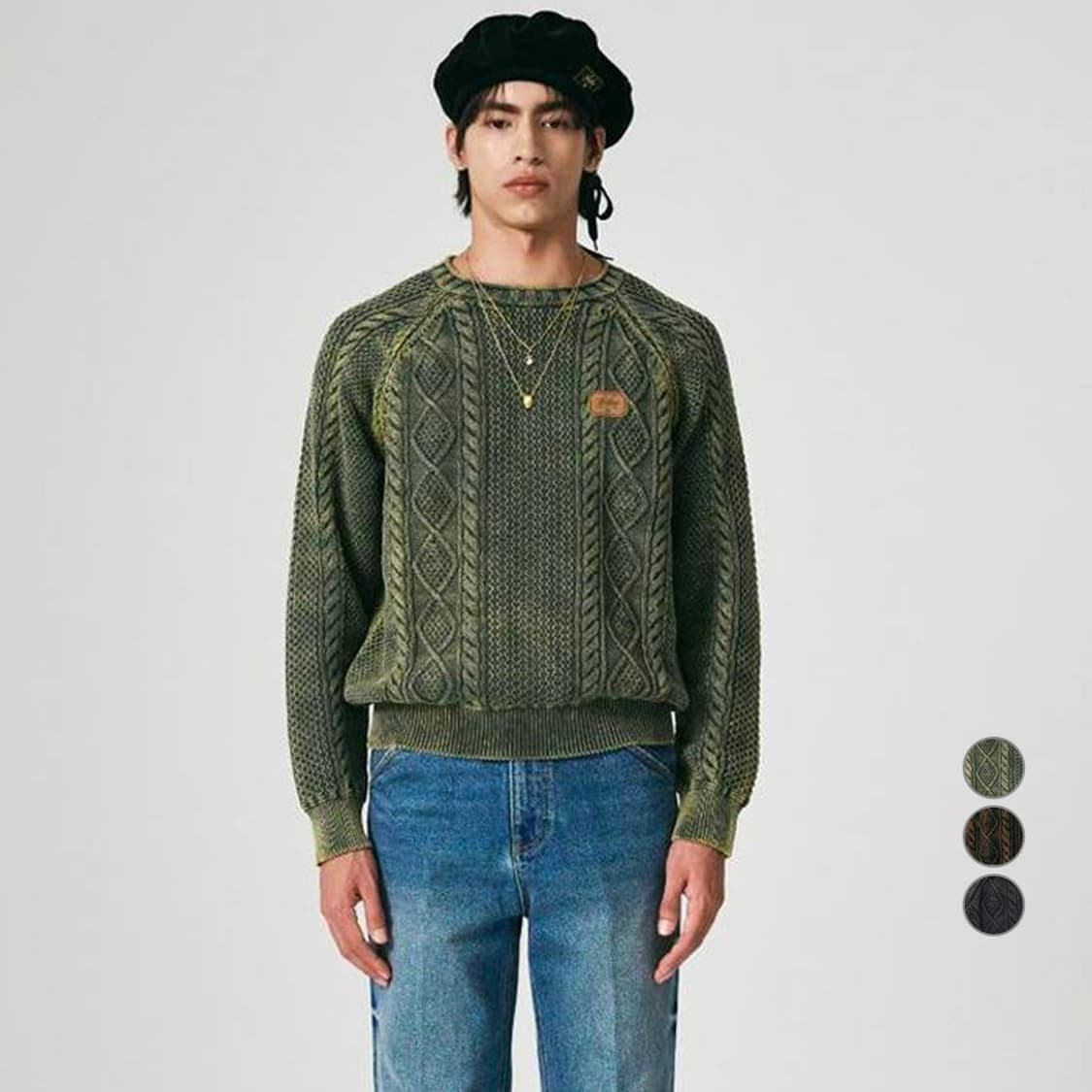 세터 (SATUR) 케이블 니트 올리브 그린 상품이미지2