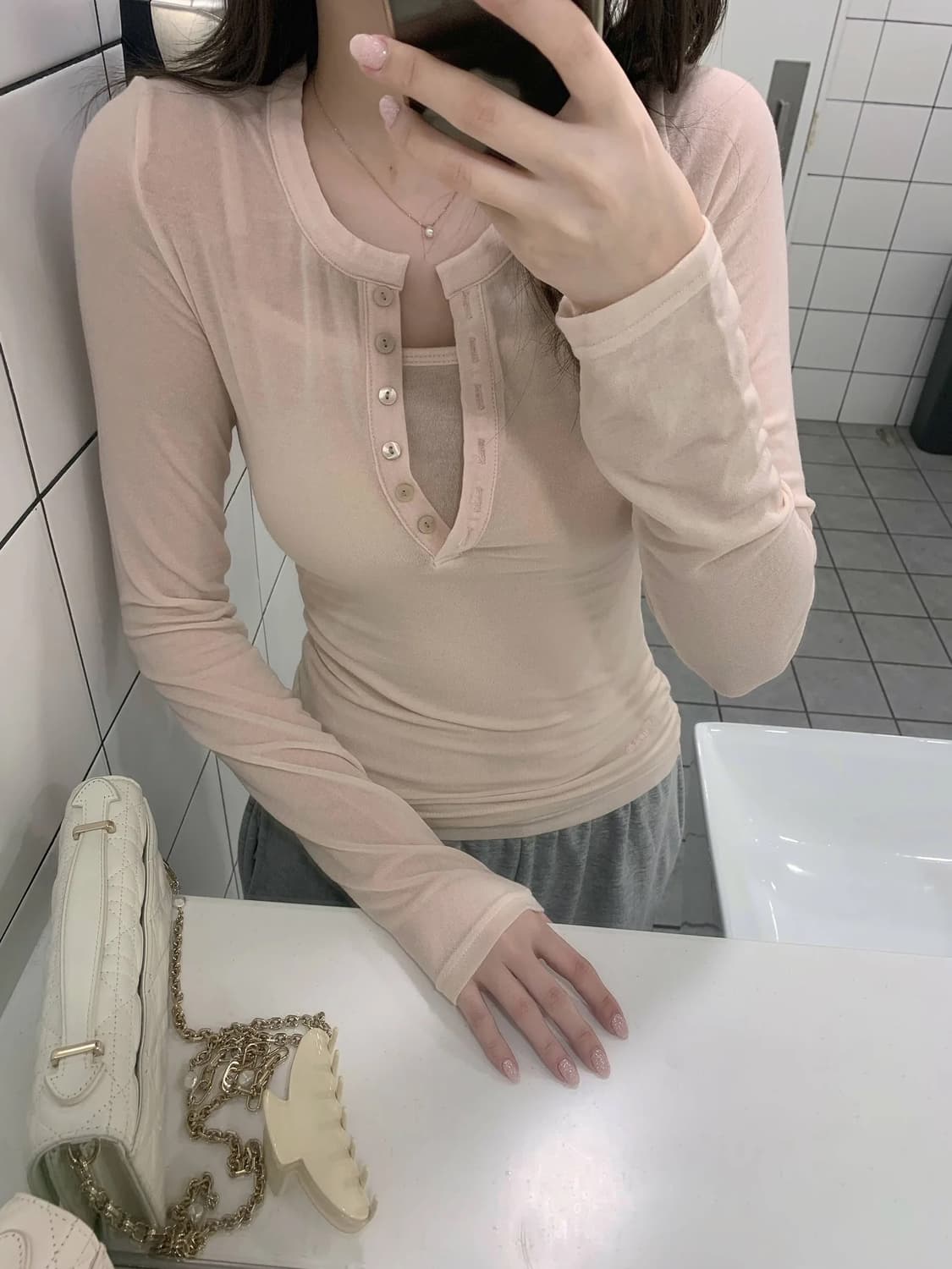 제니오 스킨핏 레이어드 세트 베이비핑크 상품이미지1