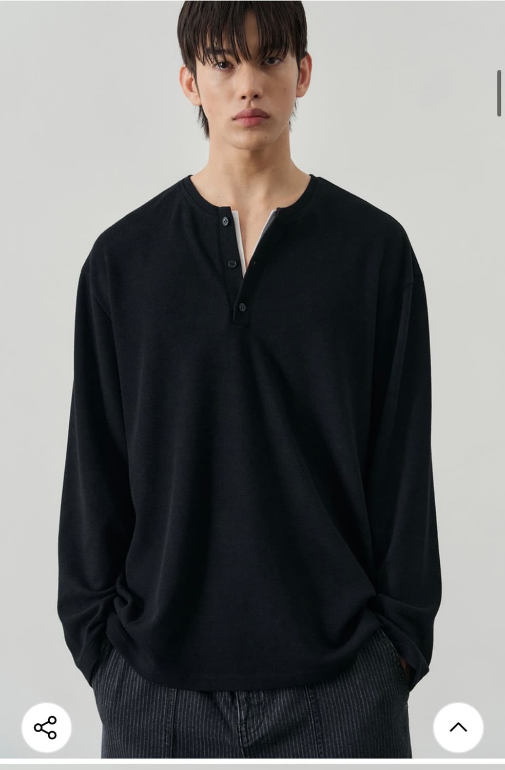 (L) 알리스 워셔블 레이어드 헨리넥 니트티셔츠 [블랙] 판매 상품이미지6