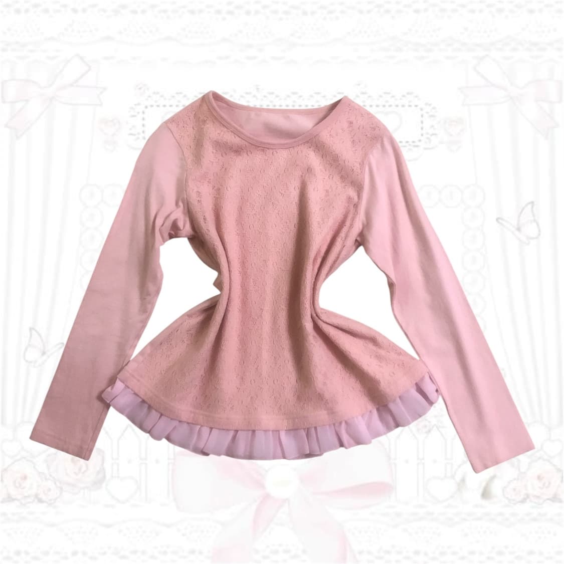 오늘만20%)일본빈티지 히메갸루 핑크 긴팔 상품이미지2