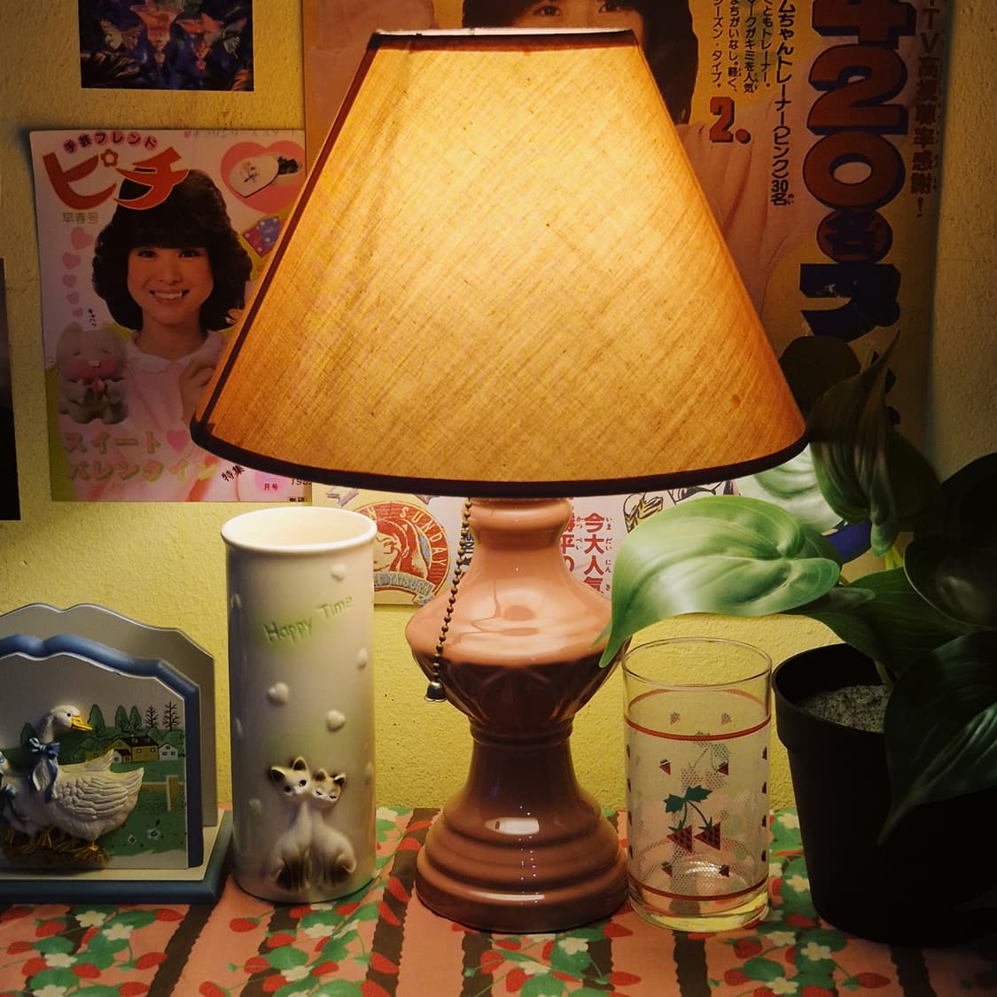 80s 소쇼 레트로 로즈 도자기 스탠드 램프 상품이미지10