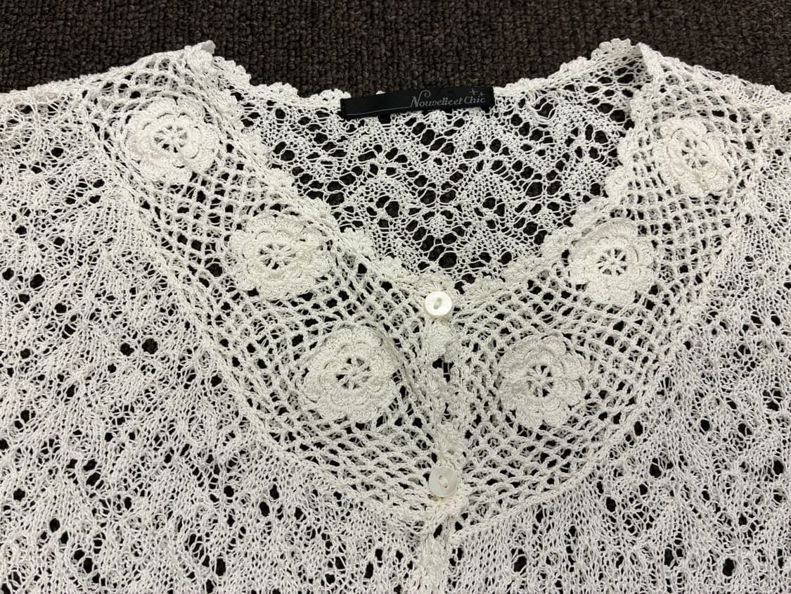 L)Japanese vintage 여성 꽃자수 반팔 그물 가디건 상품이미지4