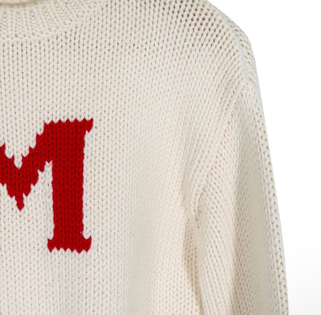 [38] 미우미우 여성 헤비 울 케이블 M로고 크루넥 니트 스웨터 화이트 상품이미지6