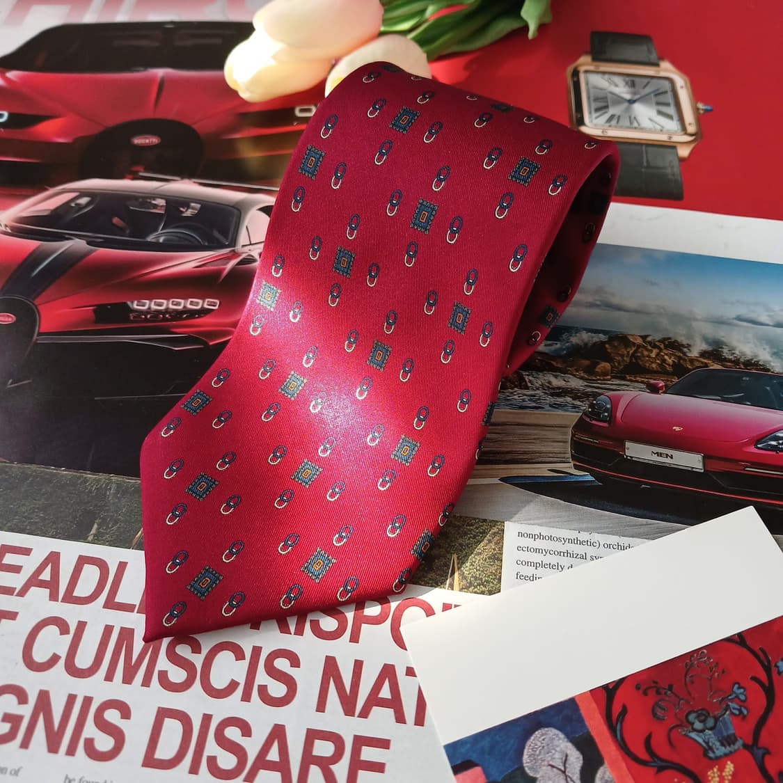 지 비스콘티 실크 버건디 패턴 넥타이 8.5cm A등급 A18940
 상품이미지3