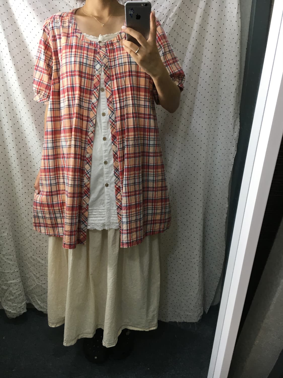 오렌지 체크 반소매 바선생 상품이미지4