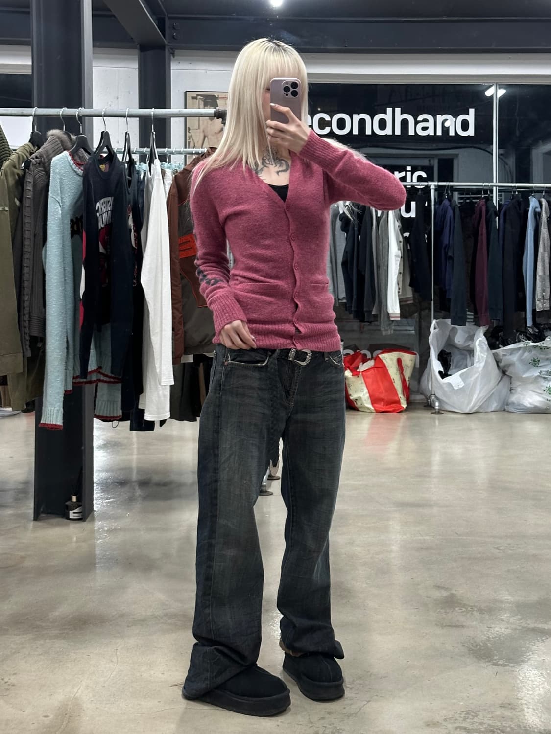 히스테릭 글래머 백프린팅 핑크 가디건 상품이미지3