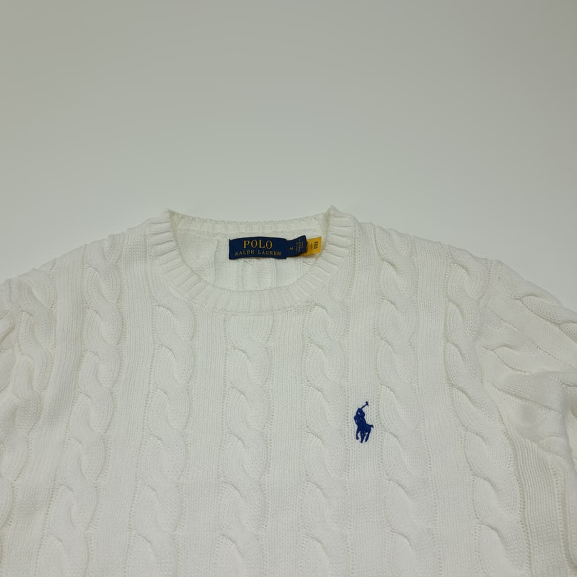 CL995 M 폴로 QR정품인증 코튼 케이블 화이트 니트 스웨터 상품이미지2
