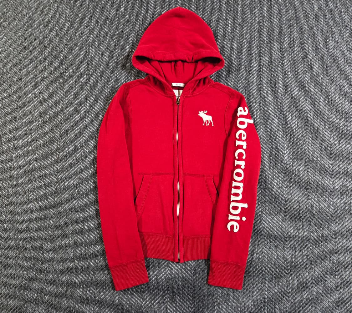 아베크롬비 순록 자수 로고 레드 후드집업 상품이미지1