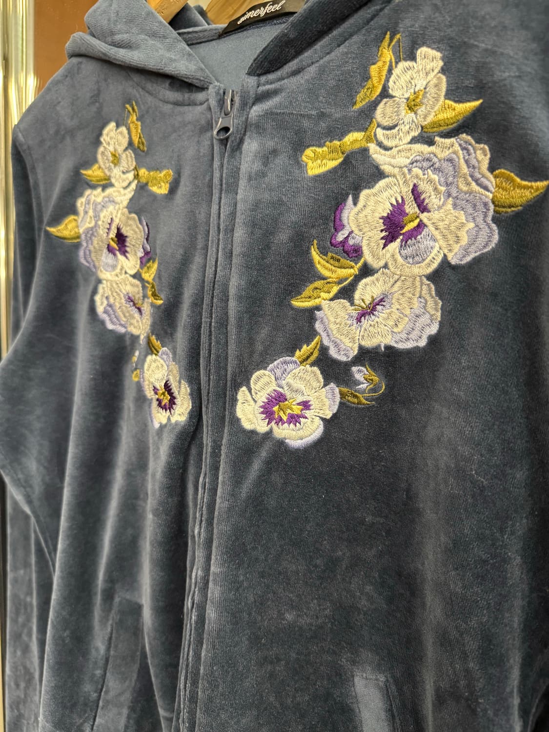 japanese vintage aimerfeel 꽃자수 벨벳 후드집업 상품이미지2