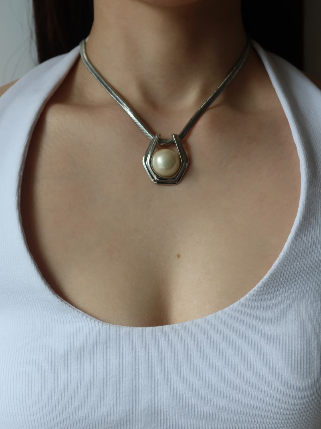 steel pearl pendant necklace 상품이미지1