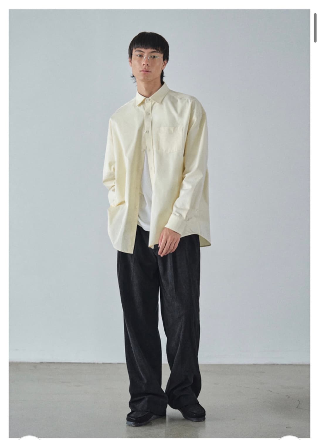 (새상품)(M) 커스텀어클락 헤링본 롱 슬리브 셔츠 YELLOW 판매 상품이미지4