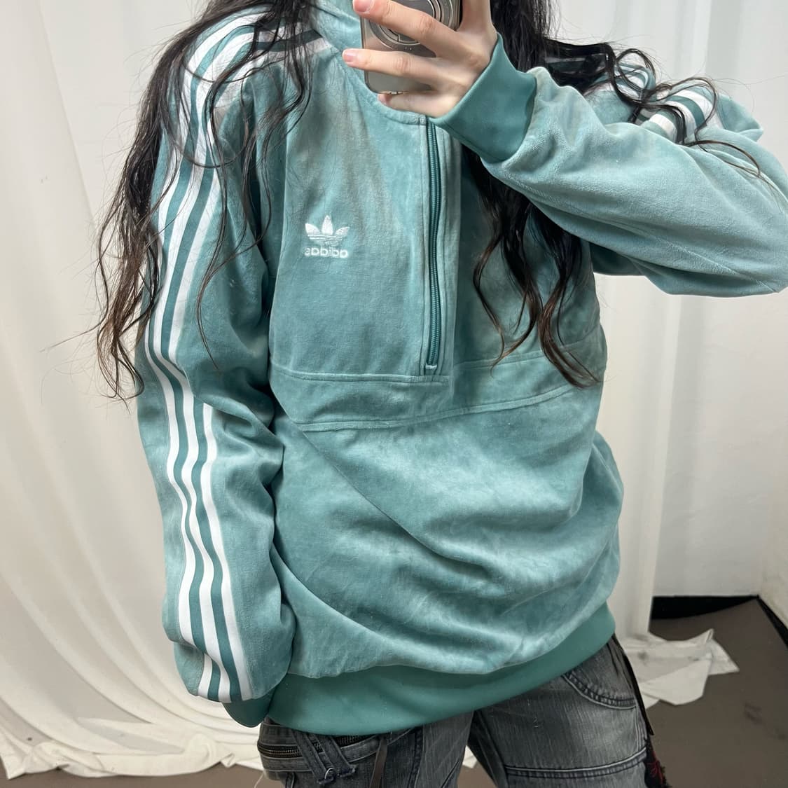 Adidas Mint Cozy Velour Half-zip Hoodie  상품이미지3