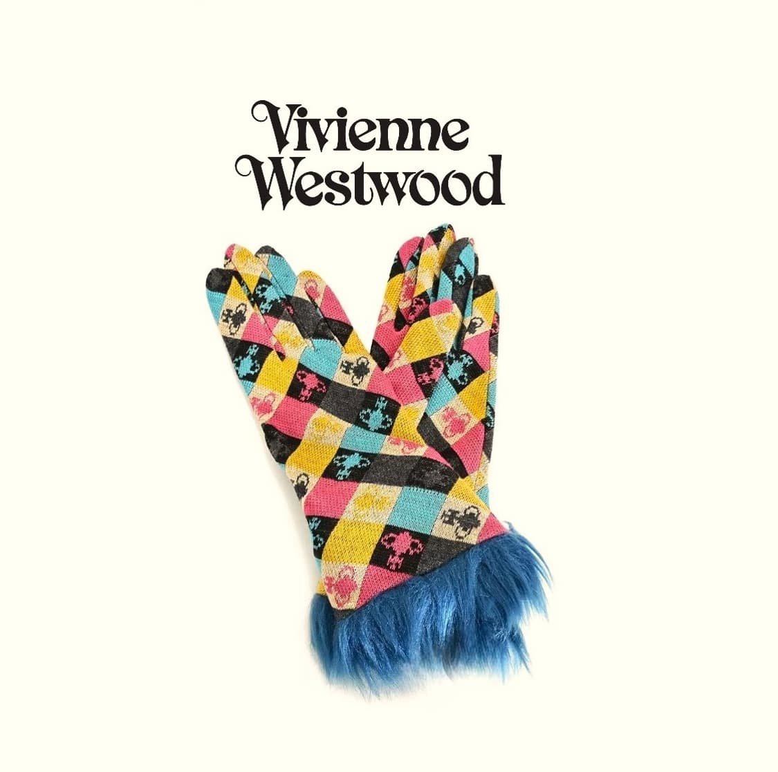 비비안 웨스트우드 컬러체크 Fur 장식 패션장갑(새상품) 상품이미지1