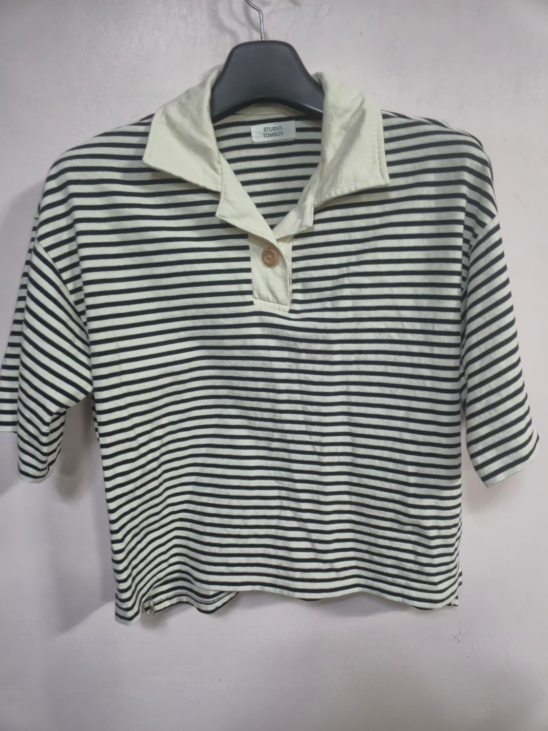 톰보이 스트라이프 반팔 카라 티셔츠 상품이미지2