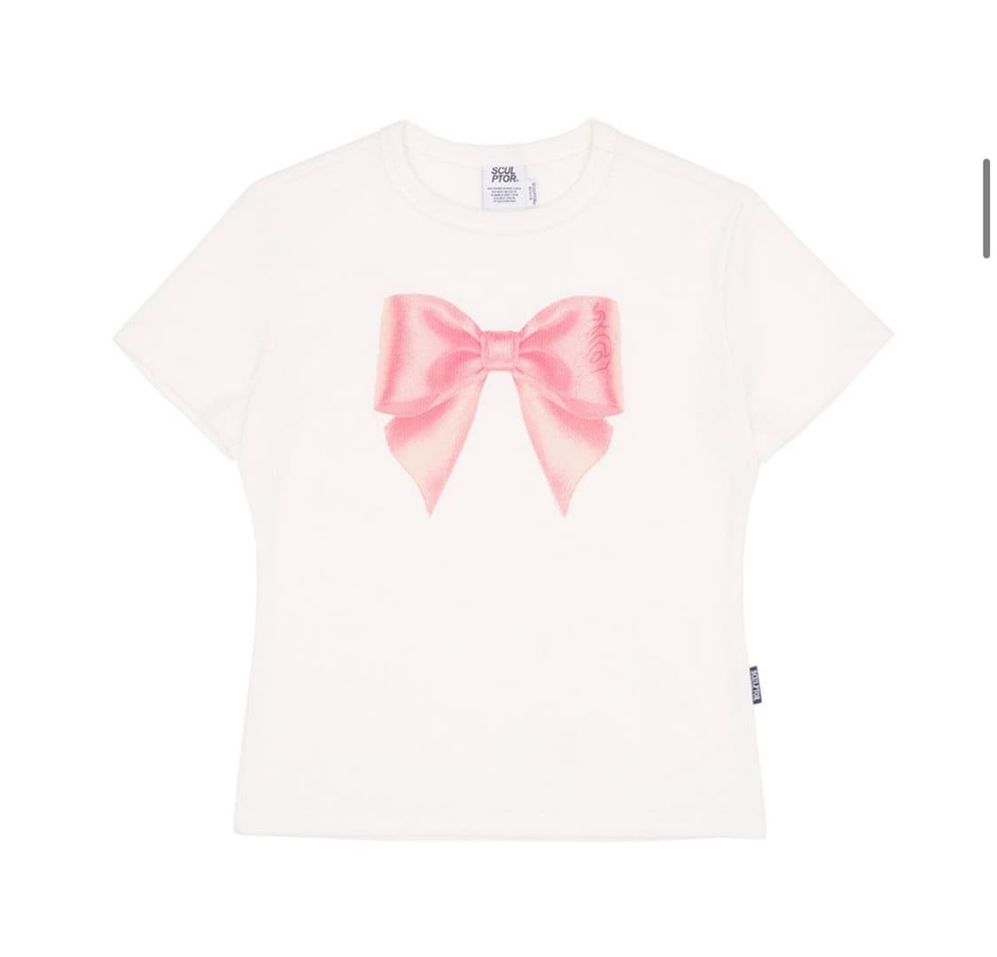 스컬프터 Big Bow Crop Top White 리본 티 상품이미지1