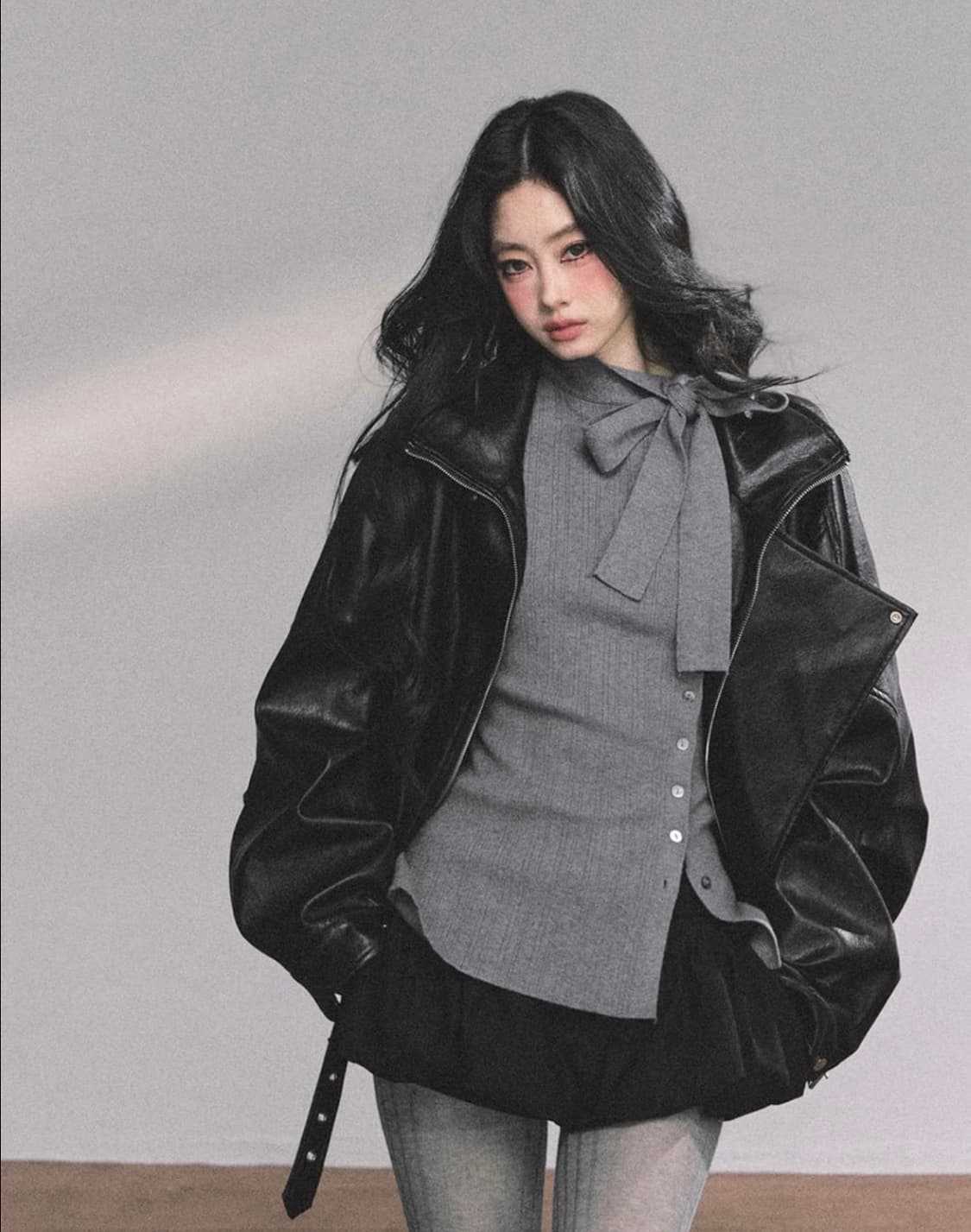 ShaoyeEye 니트 슬림핏 리본넥 스웨터 상품이미지4