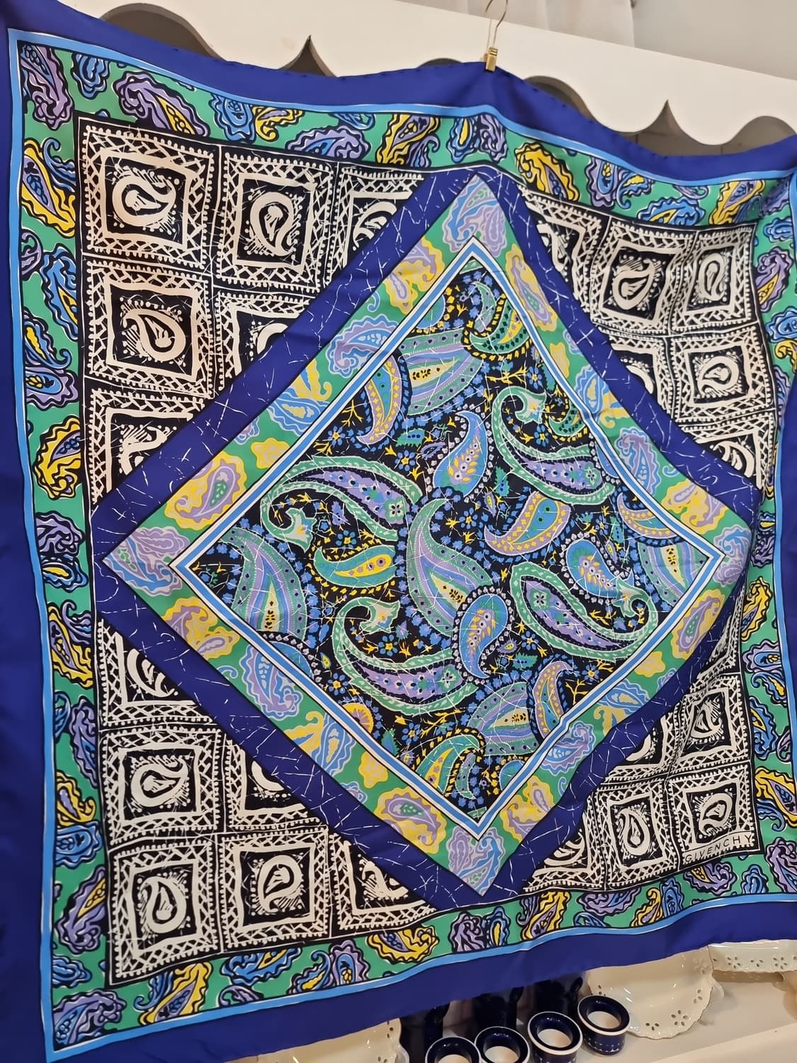 지방시 스카프 페이즐리 패턴 블루 실크 상품이미지3