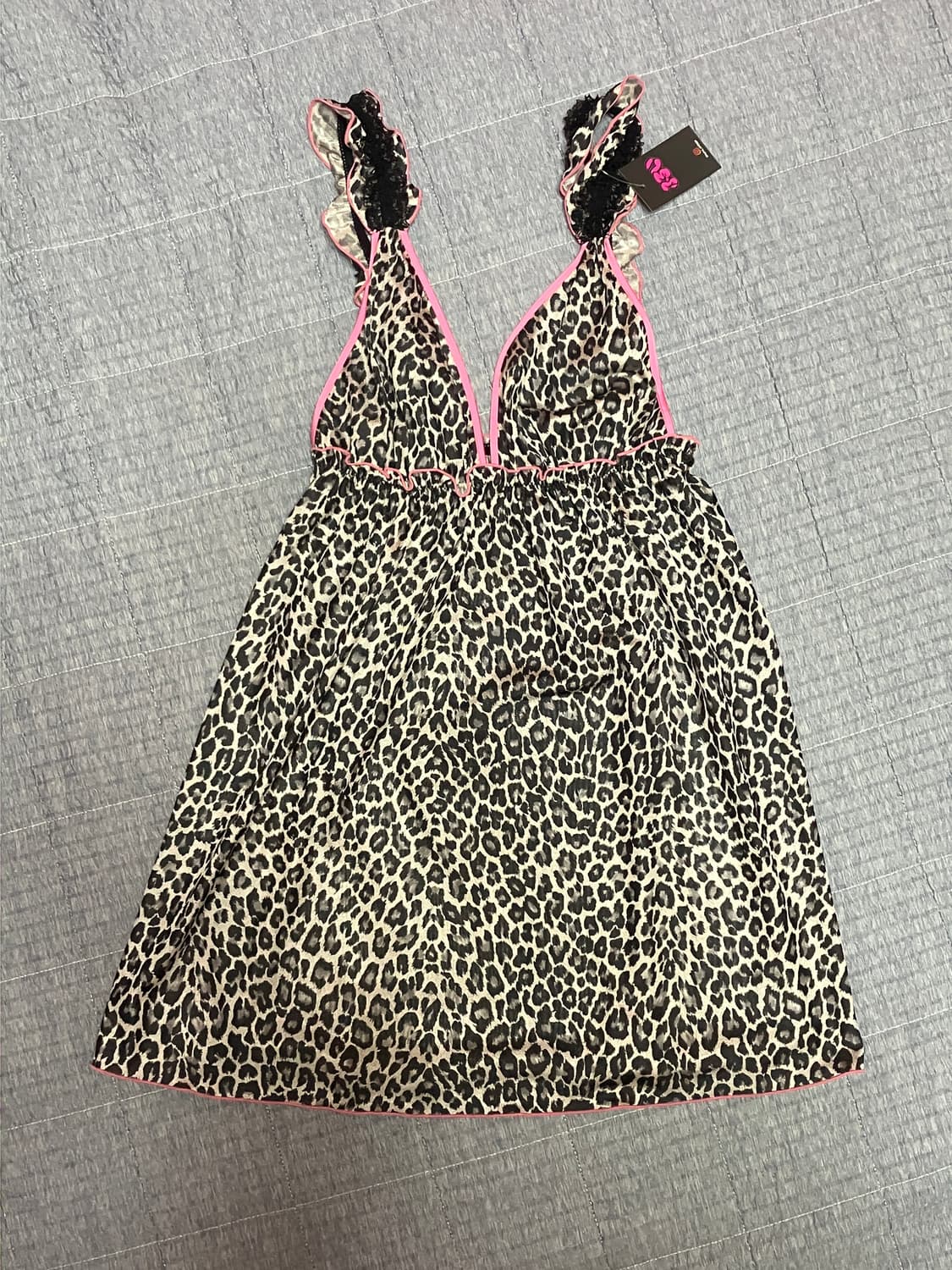 후루이 빈티지 갸루 호피 레오파드 슬리브리스 슬립 핑크 브라운 상품이미지1