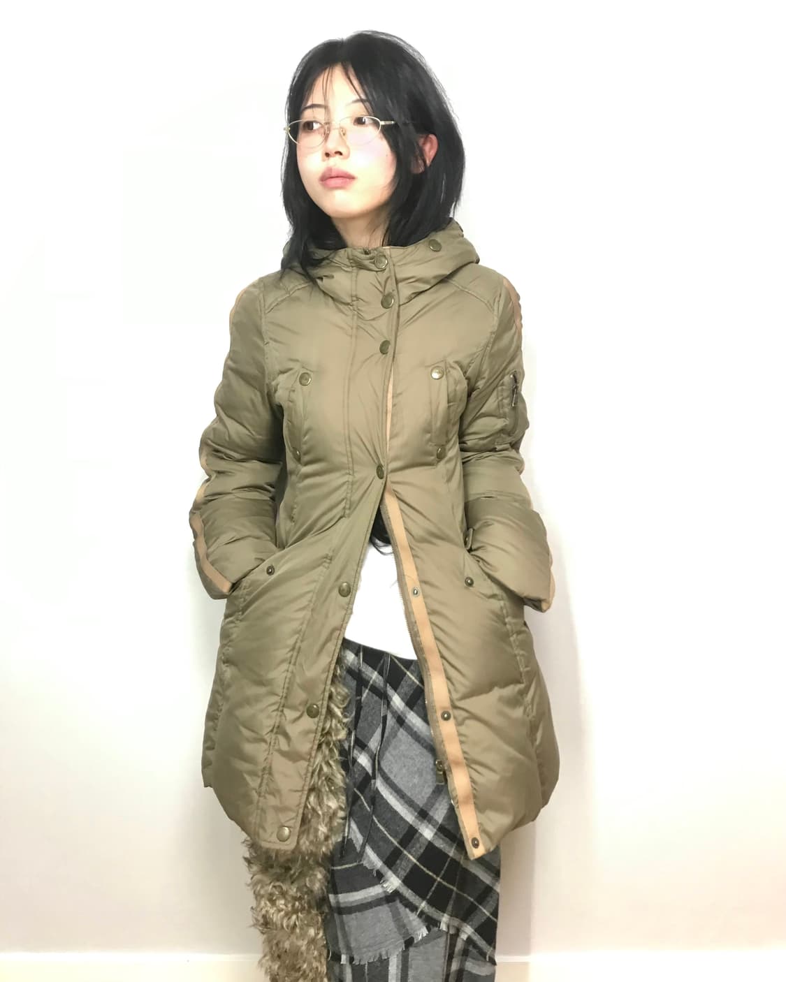 Khaki-beige military padded coat 상품이미지1
