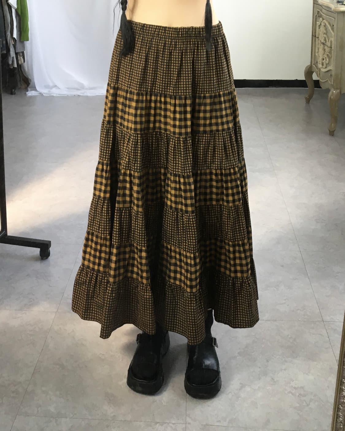 Check pattern mixed skirt 상품이미지1