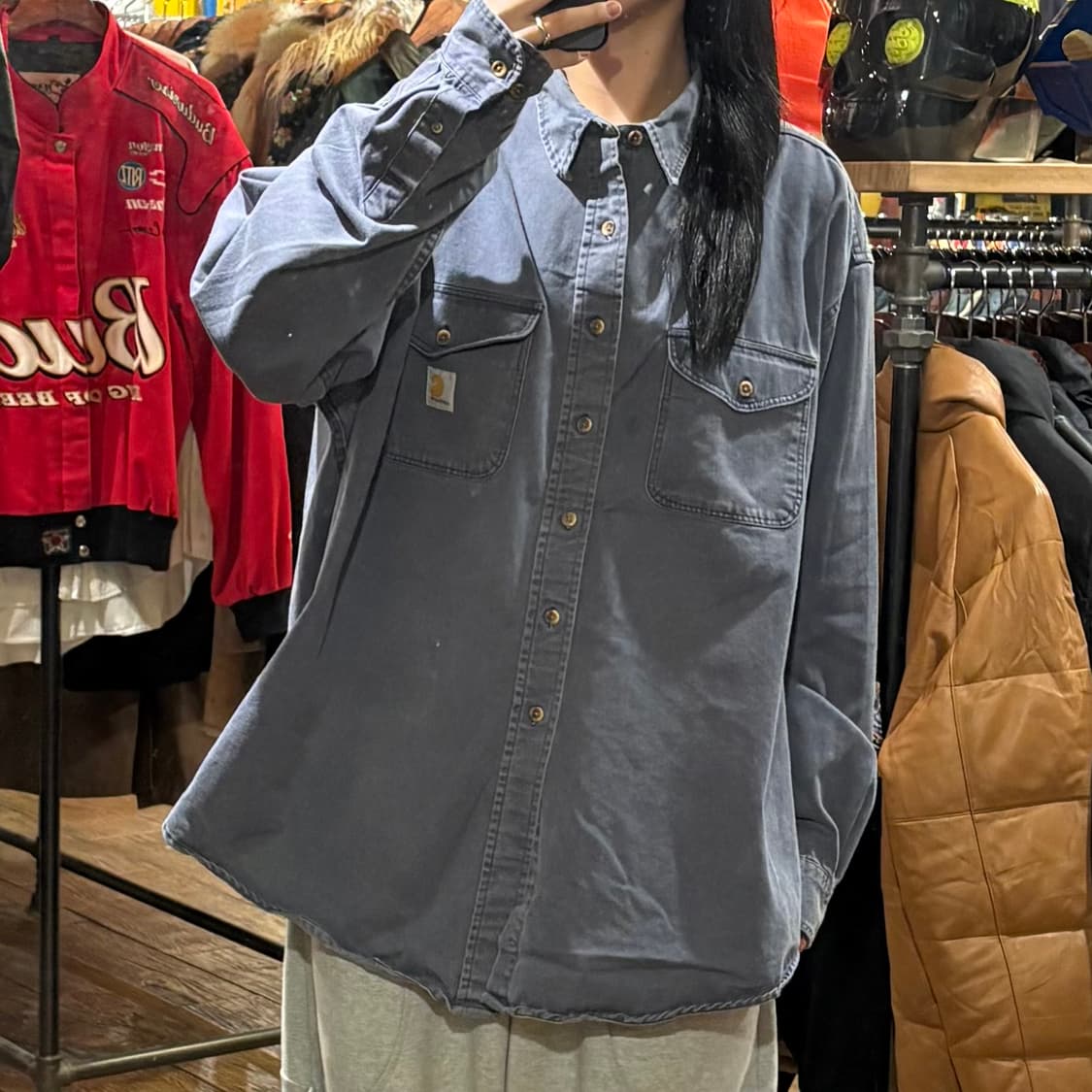 [HI] Carhartt 칼하트 투포켓 데님 긴팔 셔츠 블루그레이 상품이미지2