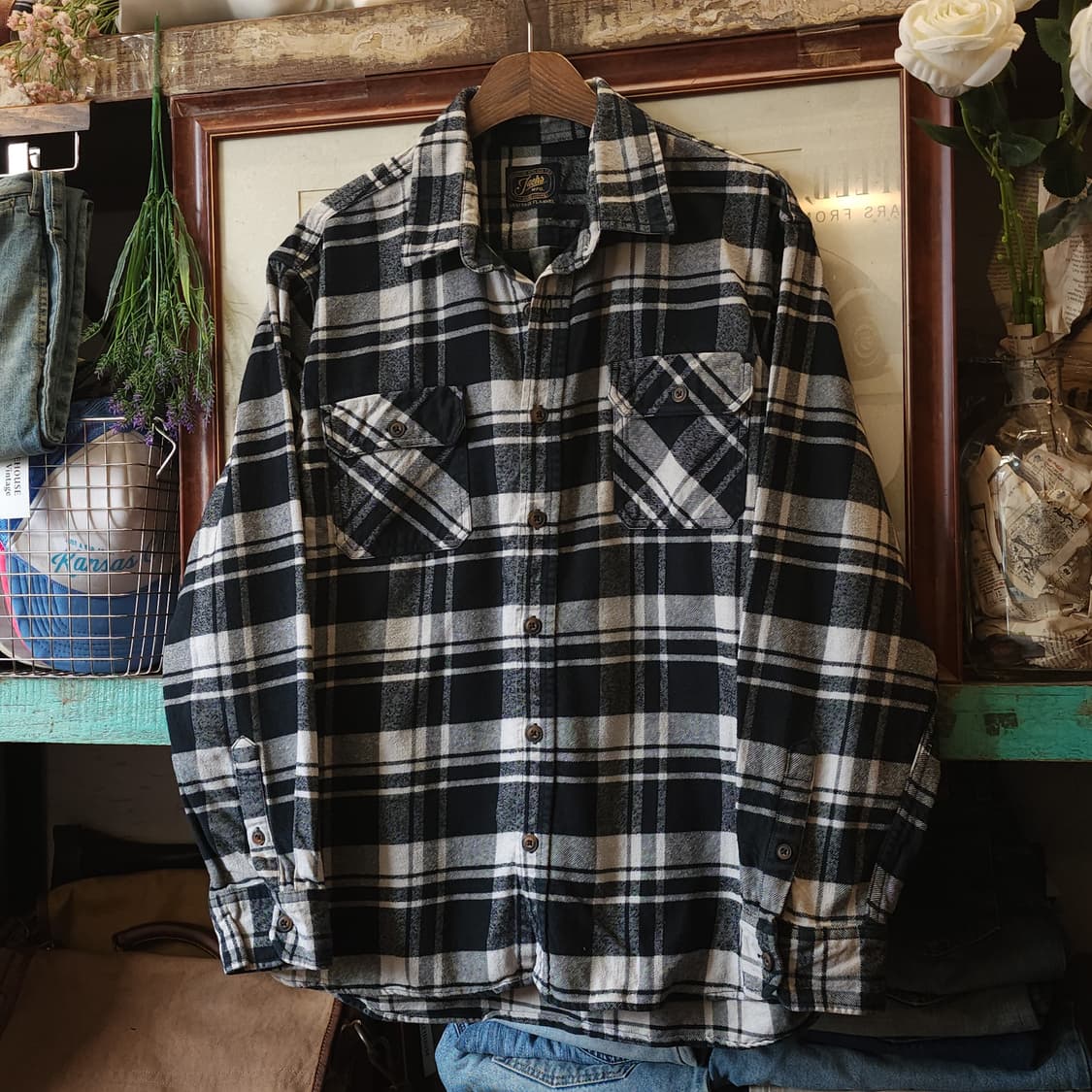 90s 아메리칸 빈티지 체크셔츠 헤비 플란넬 워크셔츠 다크 그린 xl 상품이미지1