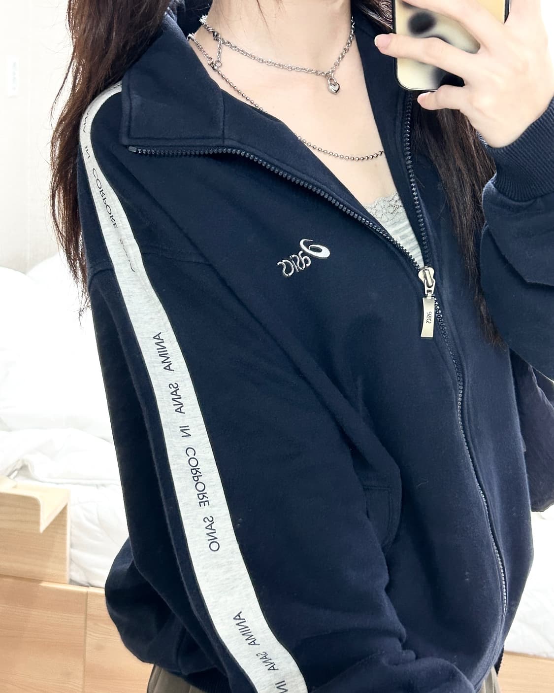 아식스 사이드라인 네이비 코튼 집업 상품이미지3