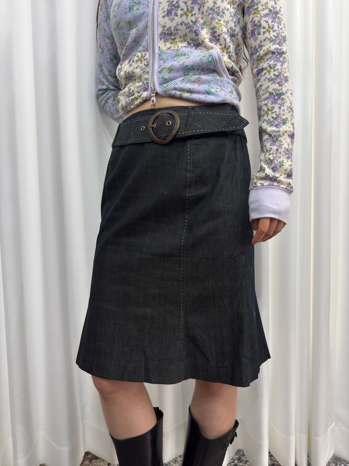 denim belt midi skirt 상품이미지1