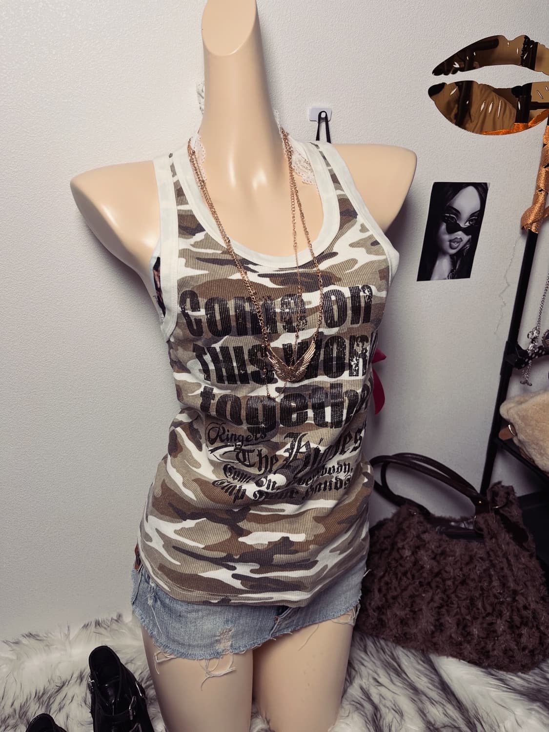 빈티지 Y2K 카모 워싱 나시 슬리브리스 상품이미지1