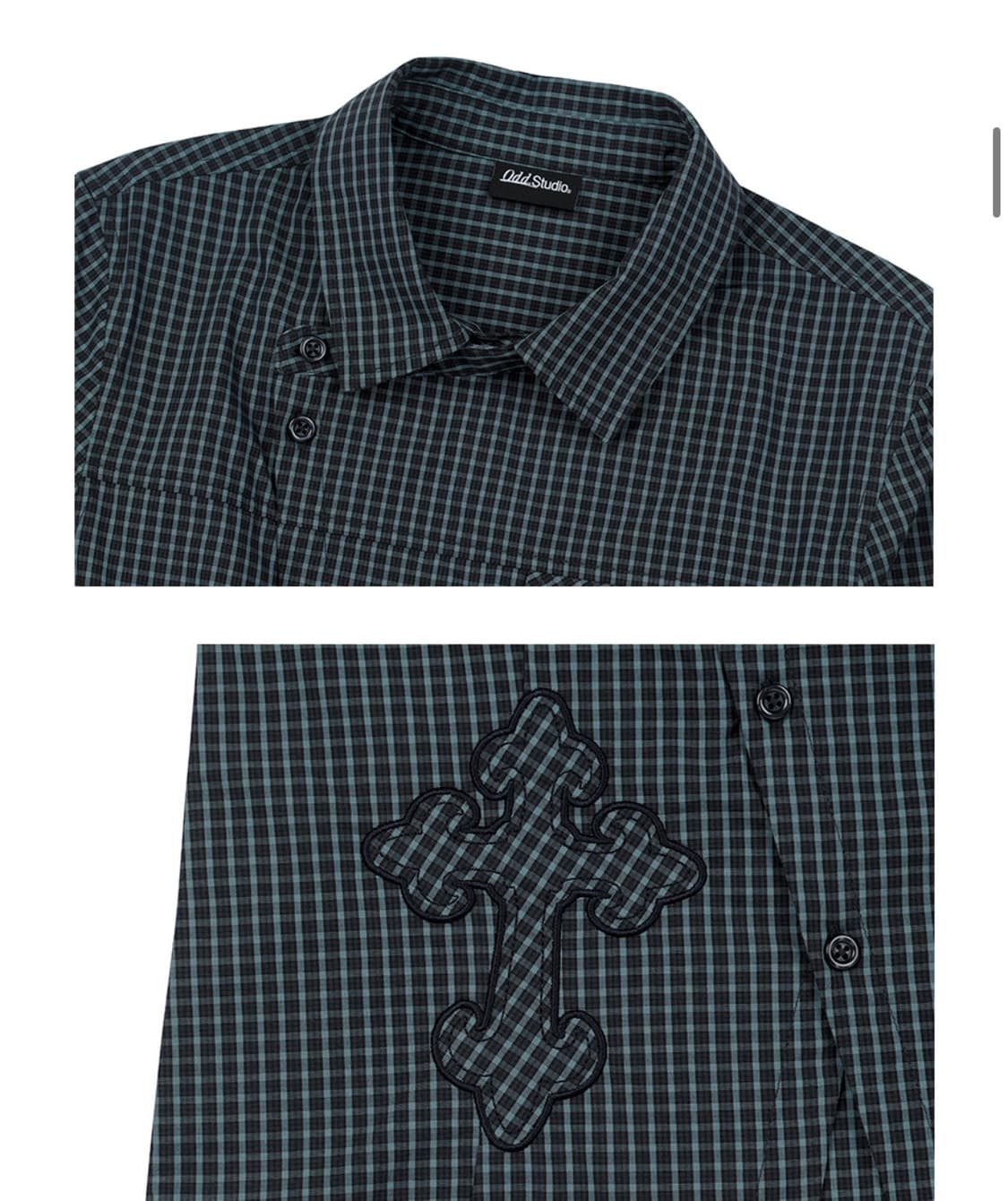 크로스 아플리케 슬림핏 체크 셔츠 네이비 NAVY 상품이미지4